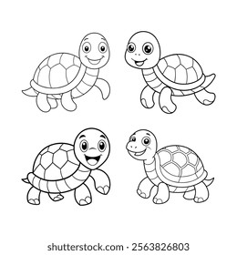 Adorable Cartoon Turtle Vector Set  Cute Animal Illustrations.