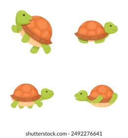 Adorable cartoon turtles set with cheerful and friendly animal characters in various cute and playful poses, perfect for children's educational materials and naturethemed artwork