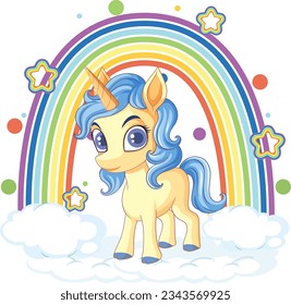 Adorable Cartoon Unicorn with Rainbow illustration