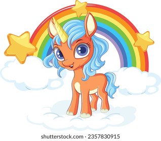 Adorable Cartoon Unicorn with Rainbow illustration