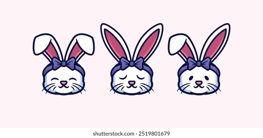 Adorable cabeza de Vector de dibujos animados conejos lindo conejito ilustración para la marca de iconos
