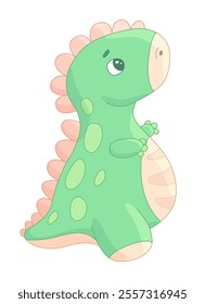 Adorable cartoon vector illustration of a green baby dinosaur. Perfect for children’s books, educational materials, or projects needing a friendly dinosaur character