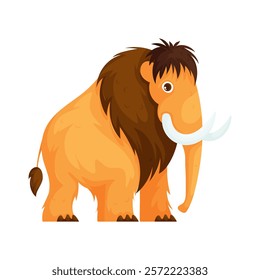 Adorable cartoon woolly mammoth with tusks and shaggy fur, depicted in a cheerful and colorful style on a white background. Cute Cartoon Woolly Mammoth Illustration