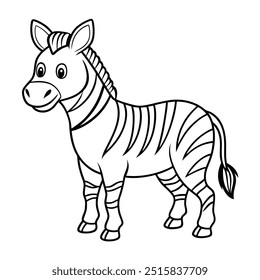 Adorable Cartoon Zebra Illustration - Black and White Striped Wild Animal - Cute Safari Character for Children’s Coloring Book - Vector Design