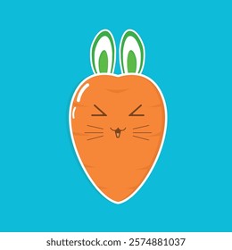 Adorable cartoon-style carrot with bunny ears, a cheerful facial expression