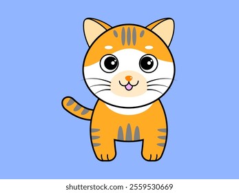 Adorable cartoon-style cat illustration with big eyes and happy expression, ideal for kids' designs and playful themes.