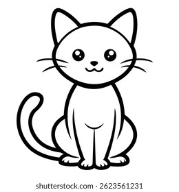 Adorable cartoon-style cat illustration in simple black and white line art vector