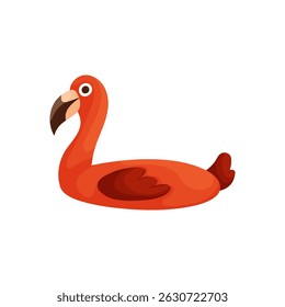 Adorable cartoon-style flamingo in a relaxed floating position, featuring bright colors and a simple, playful design perfect for kids' illustrations. Cute Cartoon Flamingo Floating on Water