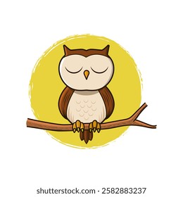 Adorable cartoon-style owl illustration of closed eyes against a warm yellow background, perfect for relaxation and bedtime designs.