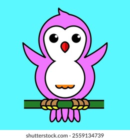 Adorable cartoon-style owl illustration with wings up, perched on a branch, perfect for children’s designs, educational materials, and playful themes.