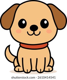 Adorable cartoon-style vector illustration of a puppy dog with a red collar and rosy cheeks. Prefect for children's designs, stickers, greeting cards, and print-on-demand products.