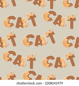 adorable cat alphabet cartoon seamless pattern