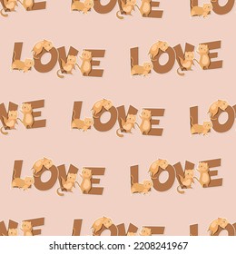 adorable cat alphabet LOVE word cartoon seamless pattern
