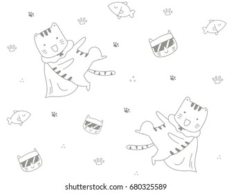 Adorable cat background. Cute cartoon vector. cat set pattern.