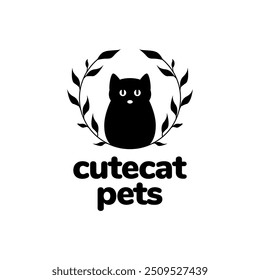 entzückende Katze schwarze Katze flache Logo-Design-Vektor