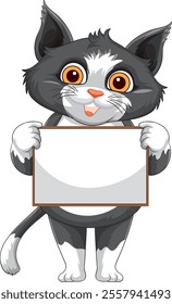 Adorable cat with a blank signboard