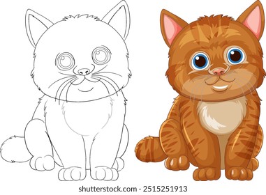 Adorable cat with coloring outline