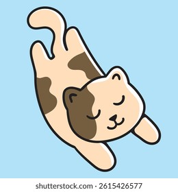 Adorable Cat Flying with Enjoying Face Cartoon Style