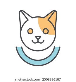 Adorable cat with friendly face and collar. This cute cat icon conveys happiness, friendliness, and companionship. It's a perfect symbol for pet care, animal welfare, and feline-related businesses.