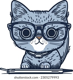 An adorable cat icon wearing glasses, representing the cat's cleverness and adding a touch of charm.