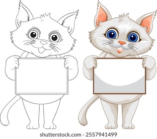 Adorable cat illustration with a blank sign