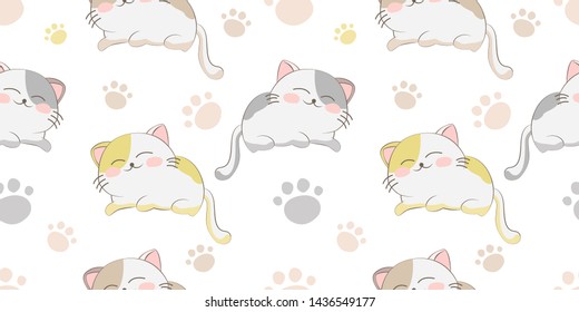 adorable cat illustration in seamless pattern for kids project, background and many more