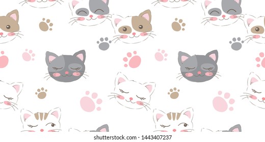 adorable cat illustration in seamless pattern for kids project, background and many more.