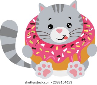 Gato adorable dentro de un delicioso donut
