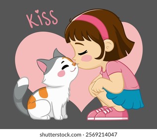 Adorable Cat Kiss Illustration: Perfect for Romantic Pet Designs