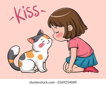 Adorable Cat Kiss Illustration: Perfect for Romantic Pet Designs