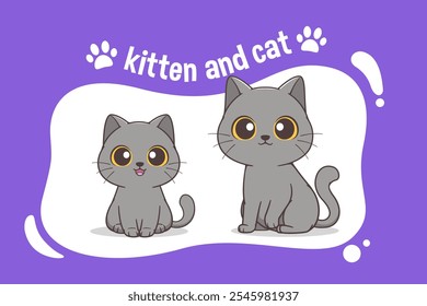 Adorable cat and kitten sitting sweetly. vector illustration