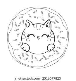 Adorable Cat Outline Illustration, Cute Cat Drawing. Line Art of Playful Kitten Sketch for Coloring Pages. 