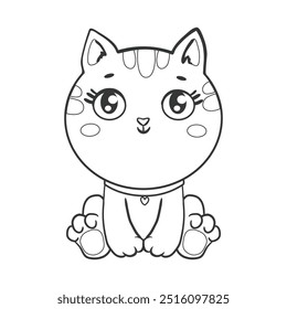 Adorable Cat Outline Illustration, Cute Cat Drawing. Line Art of Playful Kitten Sketch for Coloring Pages. 
