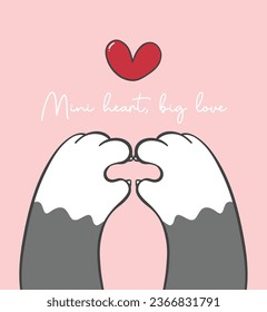 Adorable cat paw drawing featuring a mini heart gesture. A minimalistic and creative cartoon doodle that captures the essence of furry pet friendship. Perfect for Valentine's Day