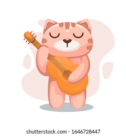 adorable cat play guitar cartoon vector