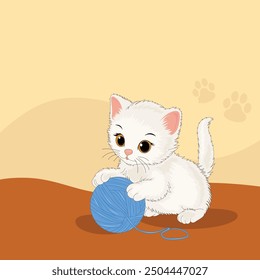 Adorable cat playing a ball of yarn vector illustration