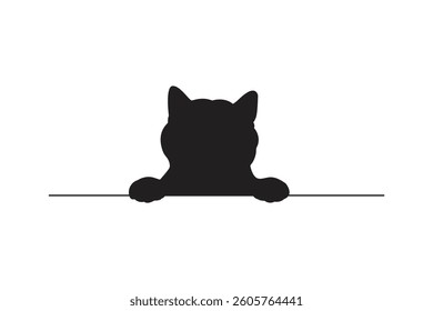 Adorable cat Scottish Straight, peeking from behind a banner vector illustration on white background.