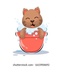 ADORABLE CAT SHOWER WITH BUCKET CARTOON VECTOR