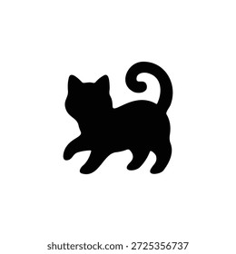 Adorable diseño plano de Vector de icono de silueta de gato.