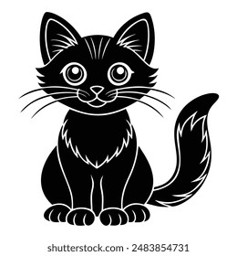 Adorable Cat Silhouette Vector and Illustration Charming Feline Outline on a Crisp White Background