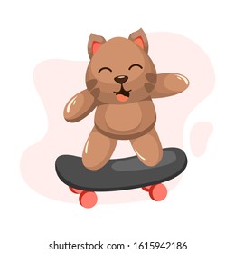 ADORABLE CAT WITH SKATEBOARD CARTOON VECTOR