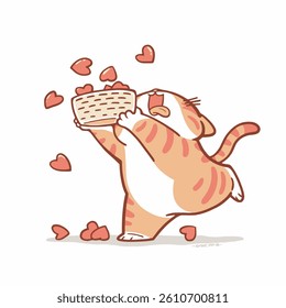 Adorable Cat Spilling Hearts – Romantic Cartoon Animal Character Illustration