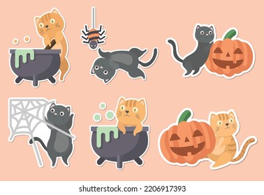 adorable cat sticker cartoon in Halloween day collection