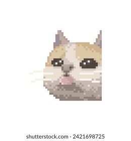 Adorable cat sticking out its tongue, pixel art meme