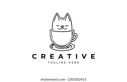 An adorable cat vector icon of a kitten with a coffee cup, a versatile logo symbol with a charming cartoon character illustration design.