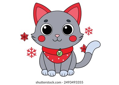 Adorable Ilustración vectorial de gato Dibujos animados, Clipart y diseño de arte de línea para gráficos imprimibles.