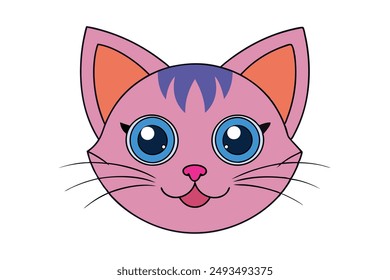 Adorable Ilustración vectorial de gato Dibujos animados, Clipart y diseño de arte de línea para gráficos imprimibles.