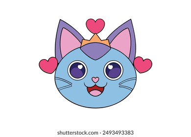 Adorable Ilustración vectorial de gato Dibujos animados, Clipart y diseño de arte de línea para gráficos imprimibles.