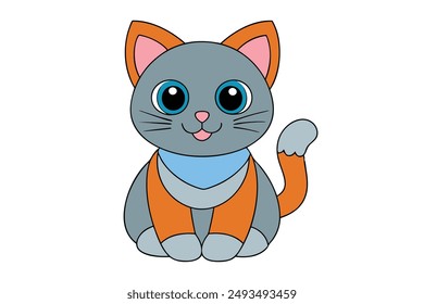 Adorable Ilustración vectorial de gato Dibujos animados, Clipart y diseño de arte de línea para gráficos imprimibles.