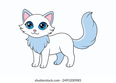 Adorable Cat Vector Illustration Cartoon, Clip art, Line Art Design